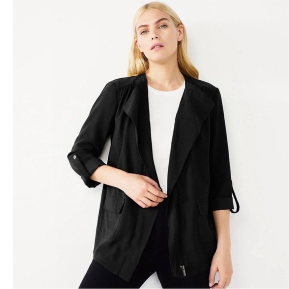 NWT Nine West- Drapey Utility Jacket in Mineral Black- Zip Closure- Size Small